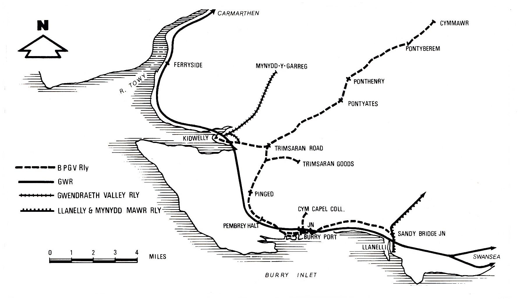 Llanelly Railway & Dock Co., Llanelly & Mynydd Mawr Railway, Burry Port & Gwendraeth Valley Railway Map